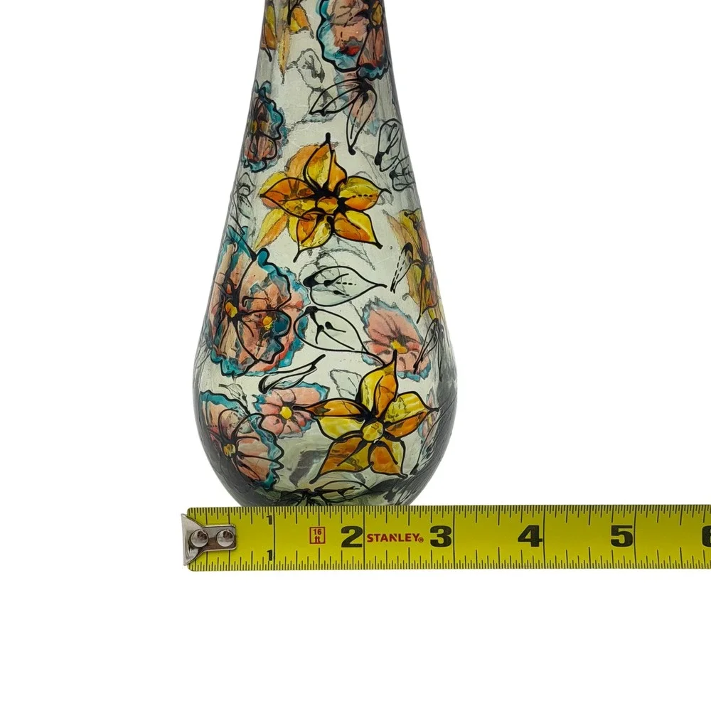 Hand Painted Floral Glass Bottle Home DecorCork Stopper England Artisanal 10in